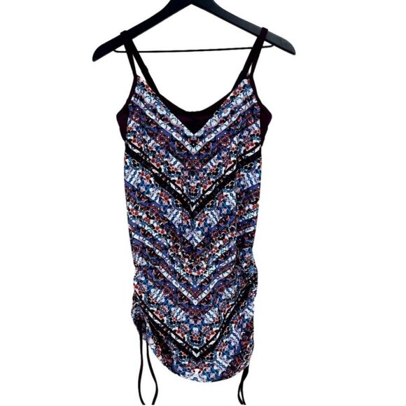 Athleta | Marrakesh Side Ruching Tankini Bikini Top Long Purple Blue | 34 B/C - Picture 1 of 5